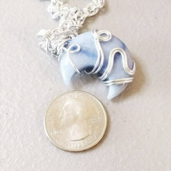Rare! Pale Blue Aventurine Moon Pendant Necklace - Calling All Moon Goddesses - Picture 5 of 8